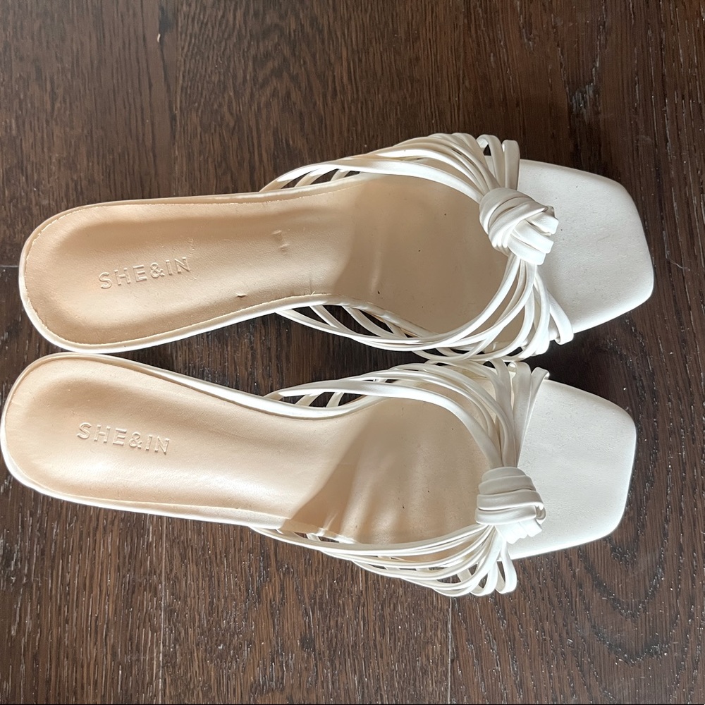SHEIN white cat block heel detailed sandals with straps